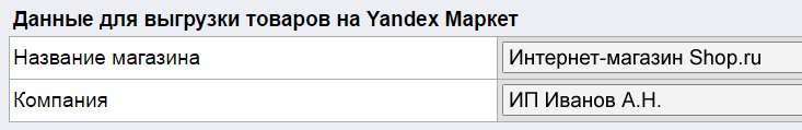 Данные выгрузки товарных предложений на YANDEX MARKET